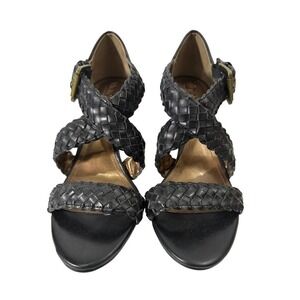 Victor Alfaro Carlisle Woven Buckle Open-Toe Black Stiletto Pumps Heels Sz 7M